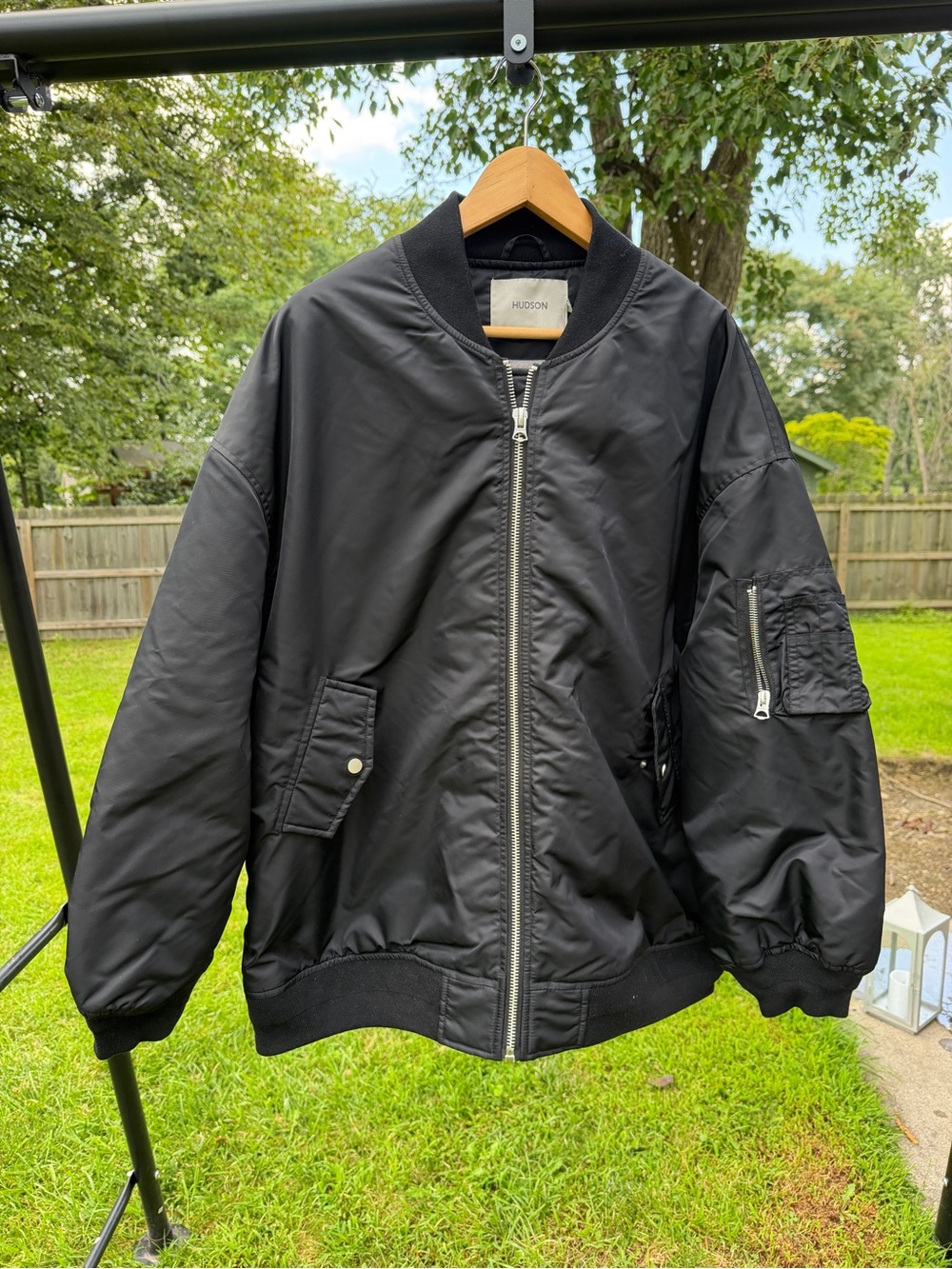 Hudson Black Oversized Bomber Jacket Size Large Quilted Utility MA-1 Flight Jack